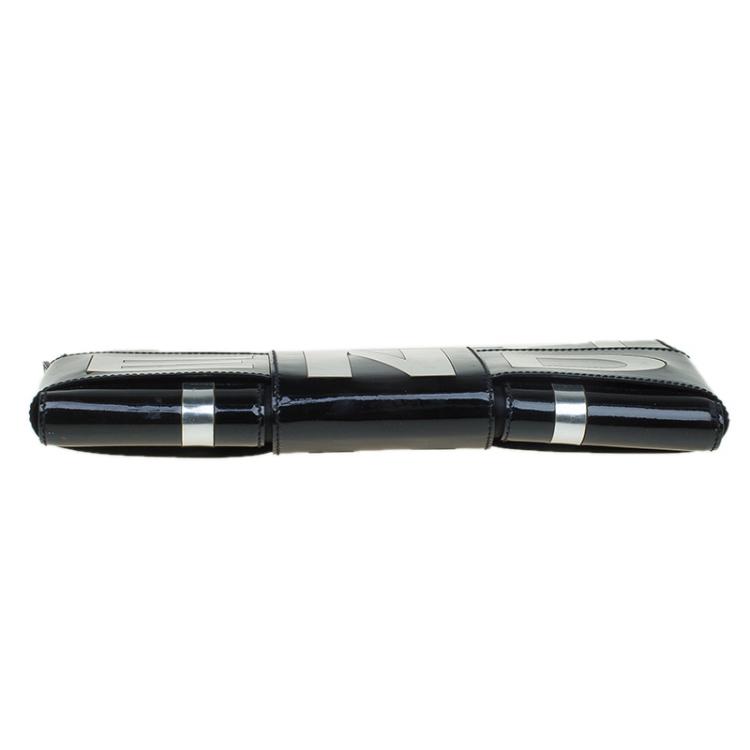 Pre Owned Fendi Black Patent Leather Crossword Clutch