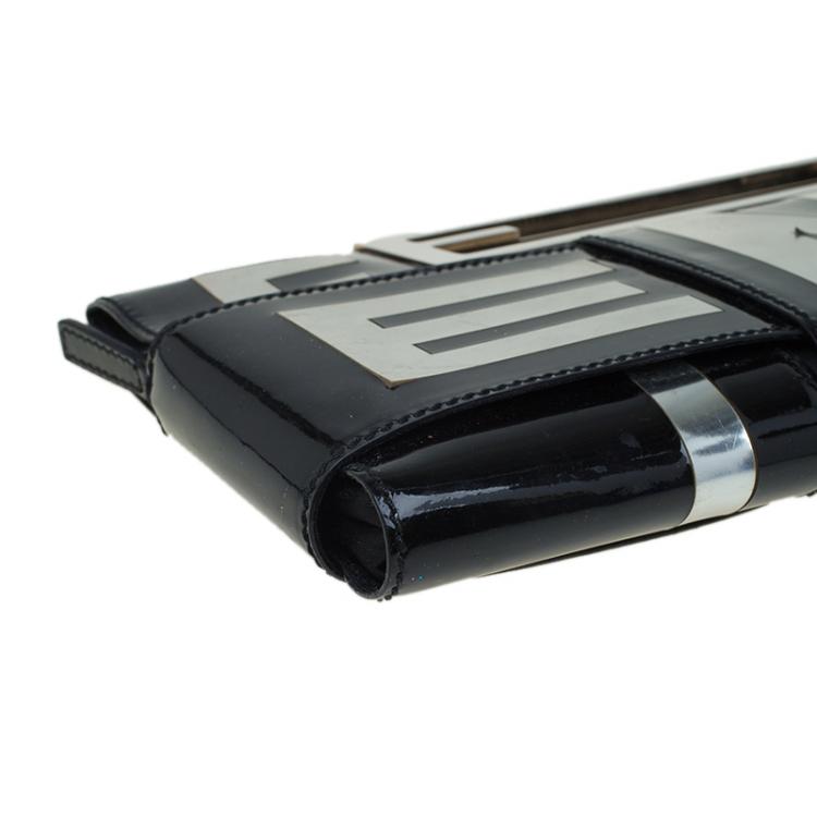 Pre Owned Fendi Black Patent Leather Crossword Clutch