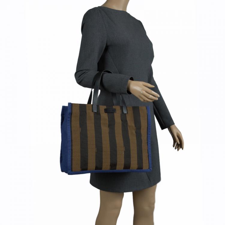 Pre Owned Fendi Tobacco Canvas Pequin Shopper Tote