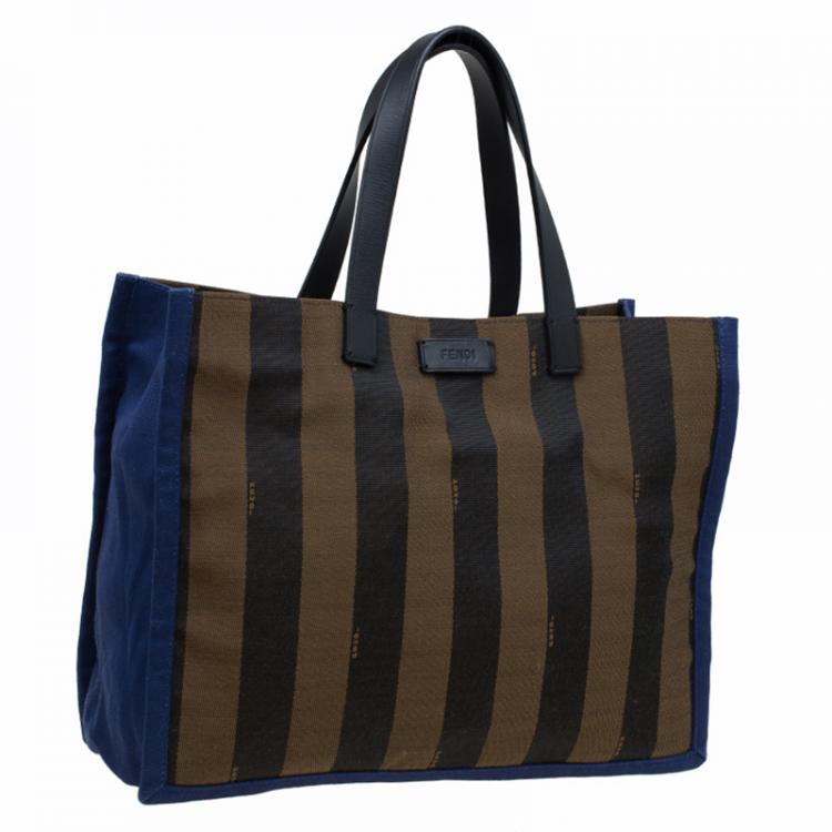 Pre Owned Fendi Tobacco Canvas Pequin Shopper Tote