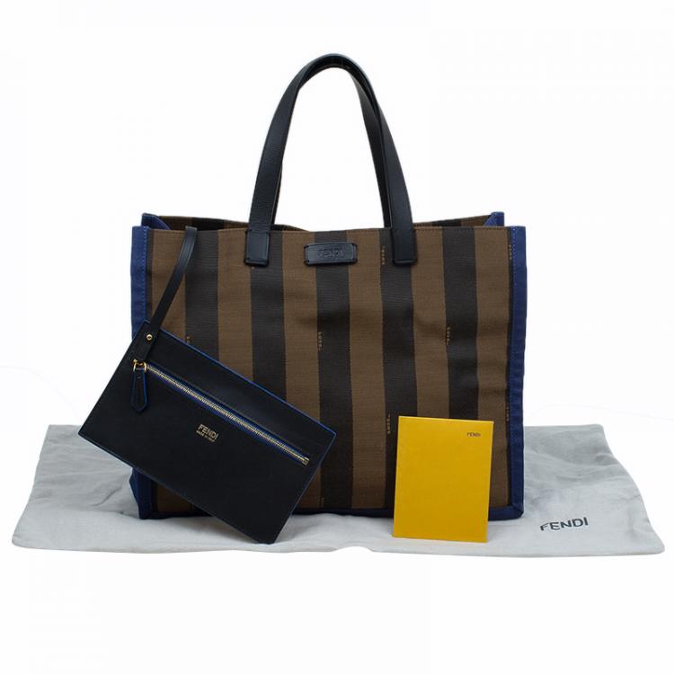 Pre Owned Fendi Tobacco Canvas Pequin Shopper Tote