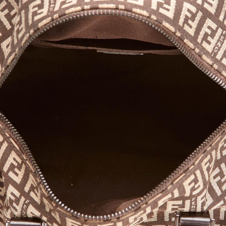 Pre Owned Fendi Tobacco Zucchino Canvas Small Boston Bag