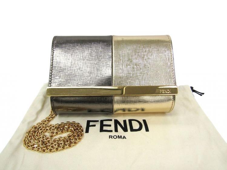 Pre Owned Fendi Bi Color Elite Vitello Leather Clutch Bag