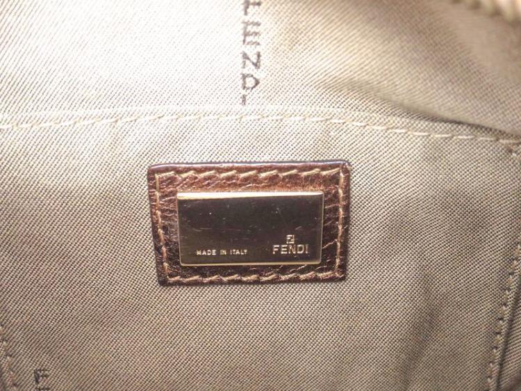 Pre Owned Fendi Tobacco Zucchino Canvas Mini Studded Forever Bauletto Boston Bag
