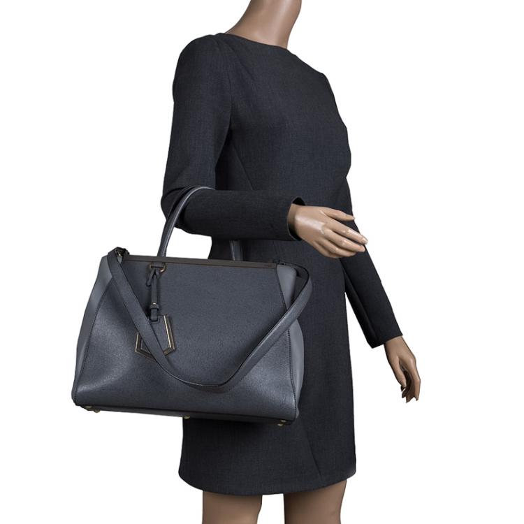 Pre Owned Fendi Grey Saffiano Leather 2Jours Tote