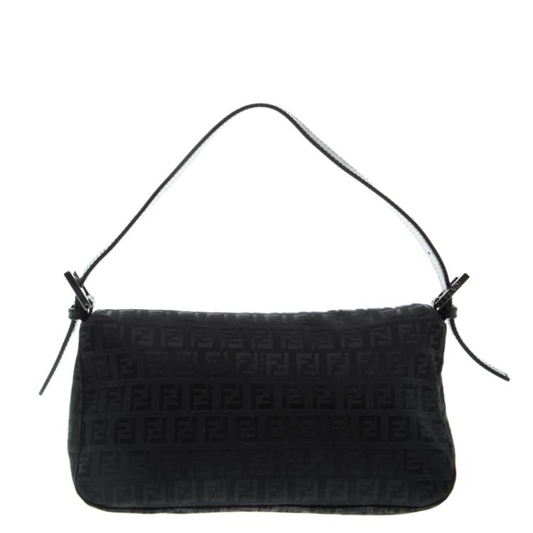 Pre Owned Fendi Black Zucchino Fabric Baguette Shoulder Bag