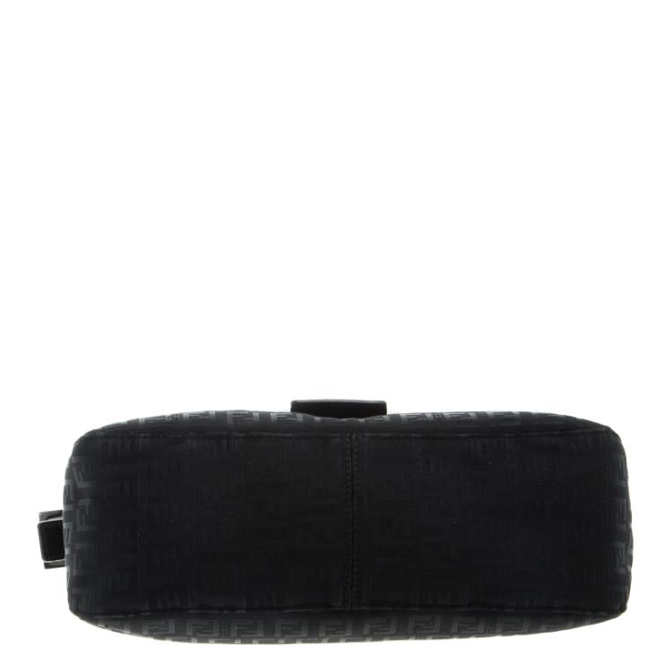 Pre Owned Fendi Black Zucchino Fabric Baguette Shoulder Bag