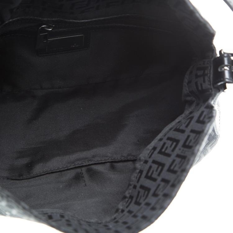 Pre Owned Fendi Black Zucchino Fabric Baguette Shoulder Bag