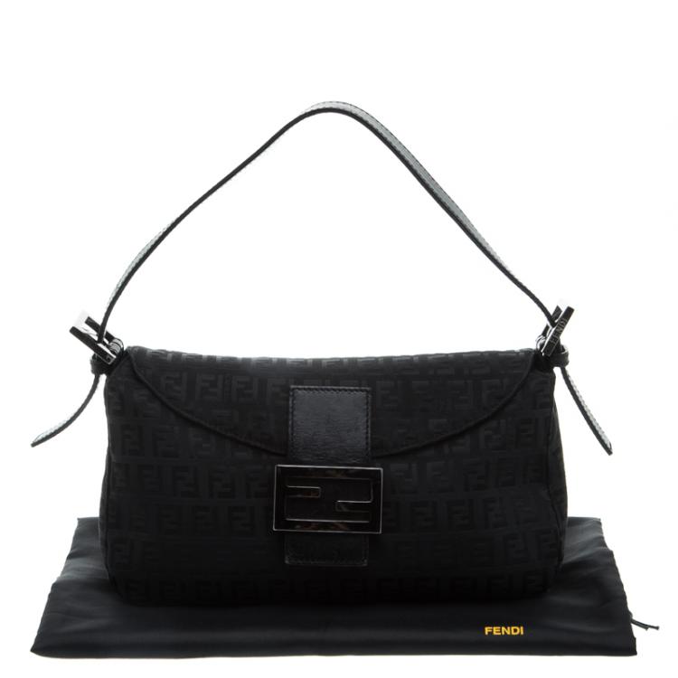 Pre Owned Fendi Black Zucchino Fabric Baguette Shoulder Bag