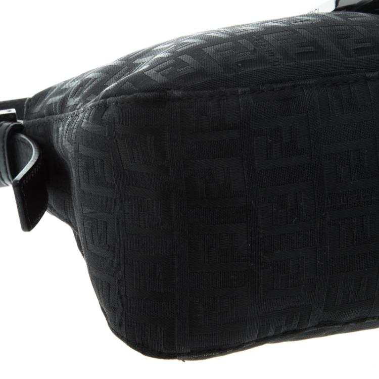 Pre Owned Fendi Black Zucchino Fabric Baguette Shoulder Bag