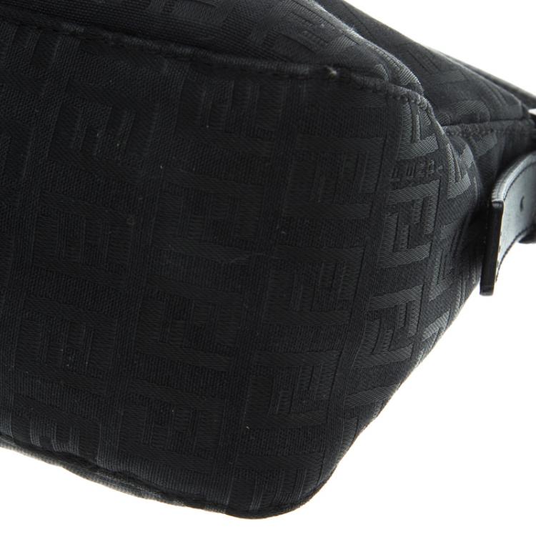 Pre Owned Fendi Black Zucchino Fabric Baguette Shoulder Bag