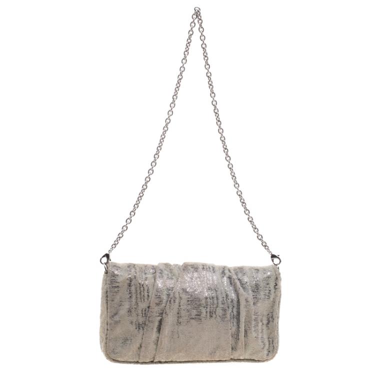 Pre Owned Fendi Light Green Suede Glitters Mia Pochette Bag