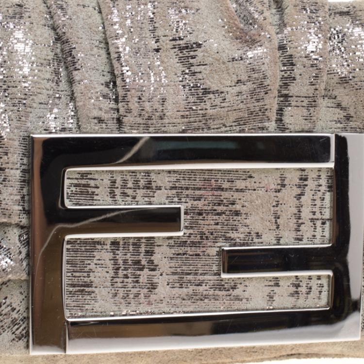 Pre Owned Fendi Light Green Suede Glitters Mia Pochette Bag