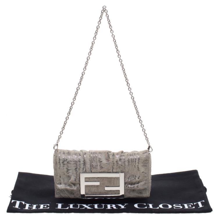 Pre Owned Fendi Light Green Suede Glitters Mia Pochette Bag