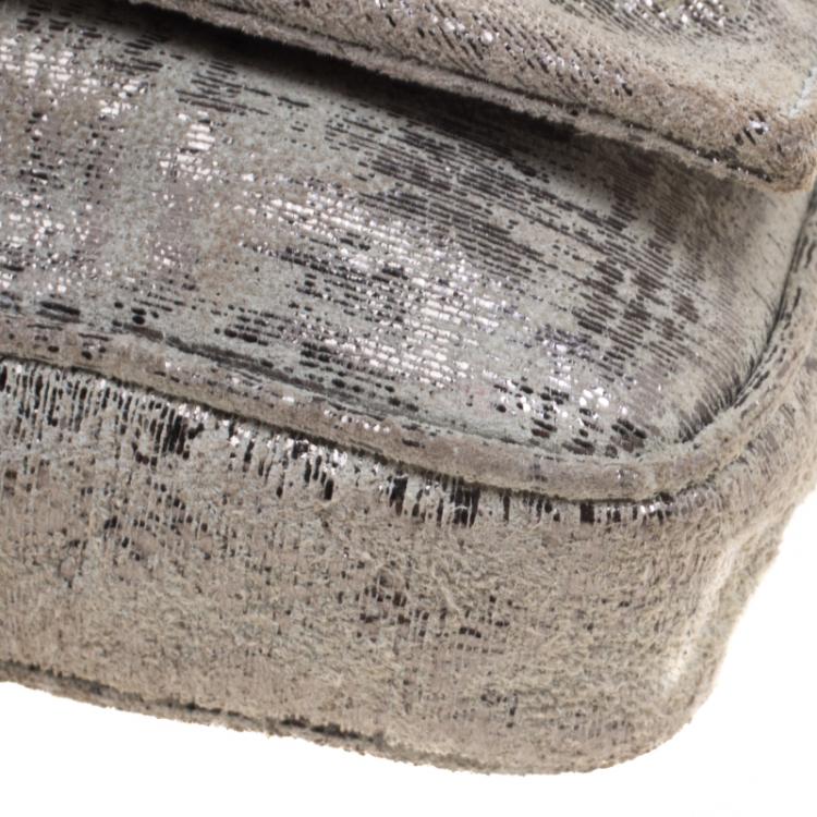 Pre Owned Fendi Light Green Suede Glitters Mia Pochette Bag