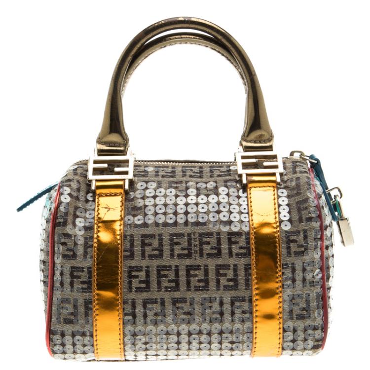 Pre Owned Fendi Multicolor Zucchino Canvas Mini Sequins Forever Bauletto Boston Bag