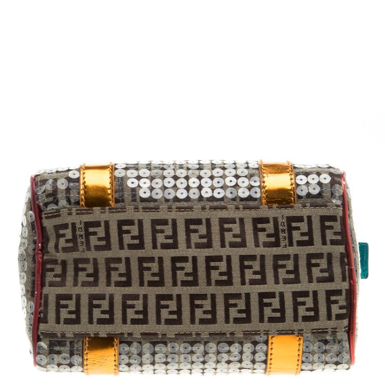 Pre Owned Fendi Multicolor Zucchino Canvas Mini Sequins Forever Bauletto Boston Bag