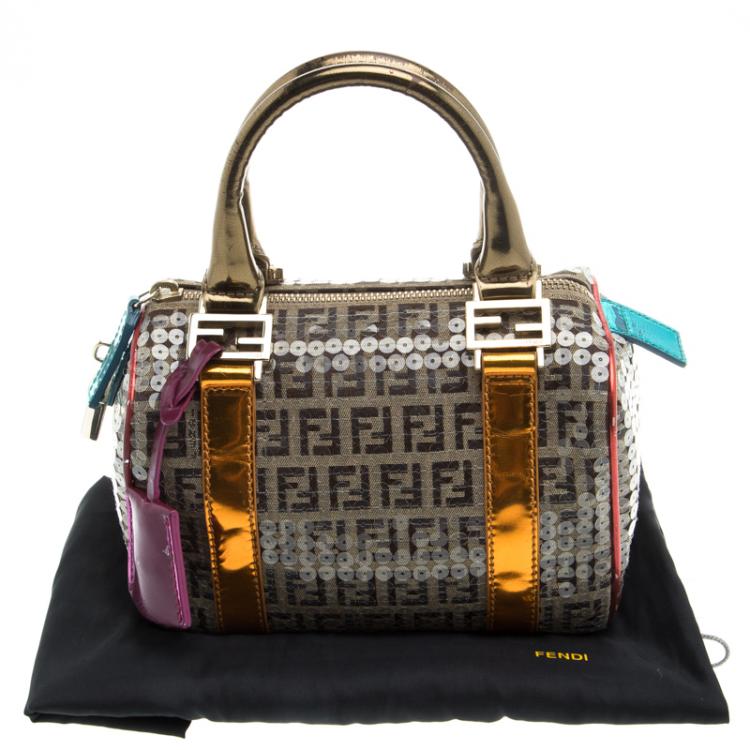 Pre Owned Fendi Multicolor Zucchino Canvas Mini Sequins Forever Bauletto Boston Bag