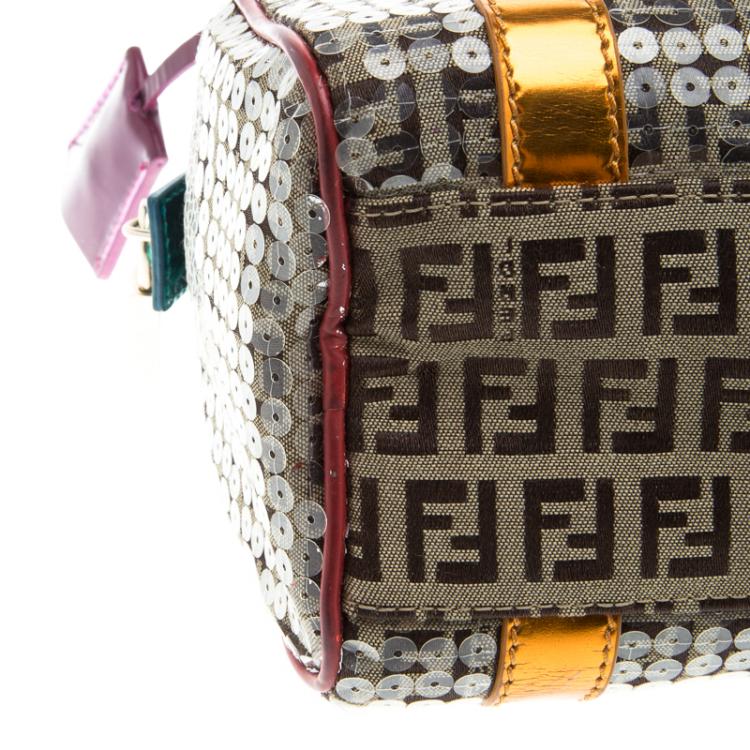 Pre Owned Fendi Multicolor Zucchino Canvas Mini Sequins Forever Bauletto Boston Bag