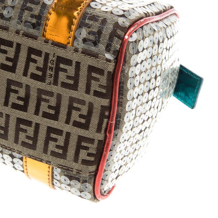 Pre Owned Fendi Multicolor Zucchino Canvas Mini Sequins Forever Bauletto Boston Bag