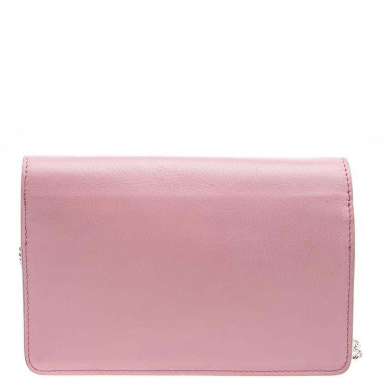 Pre Owned Fendi Pink Leather Tube On Chain Wallet 