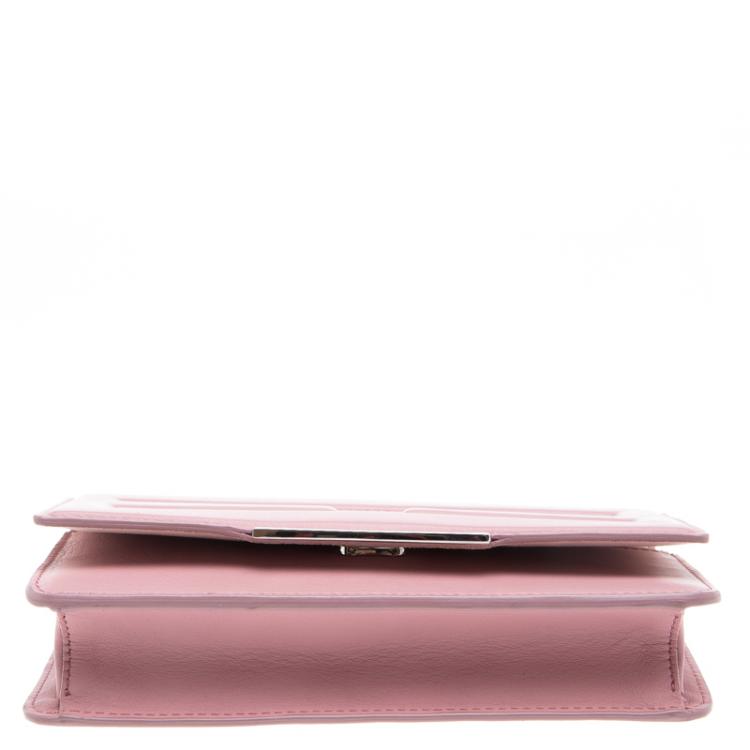 Pre Owned Fendi Pink Leather Tube On Chain Wallet 