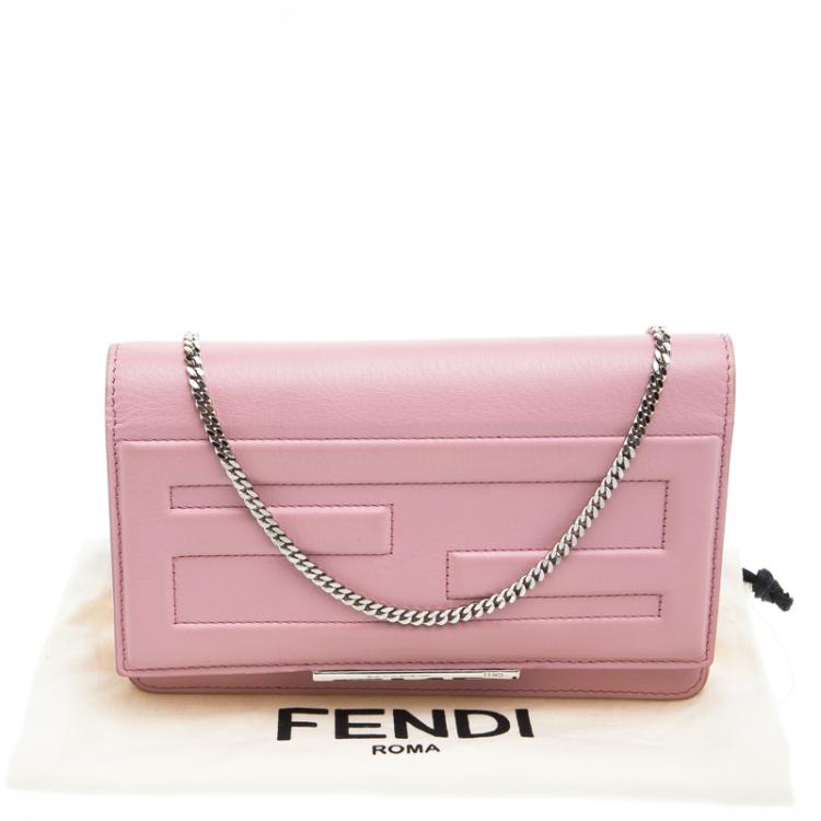 Pre Owned Fendi Pink Leather Tube On Chain Wallet 