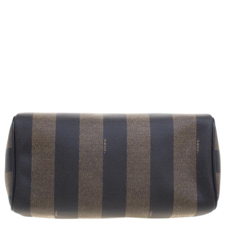 Pre Owned Fendi Tobacco Pequin Coated Canvas Boston Bag
