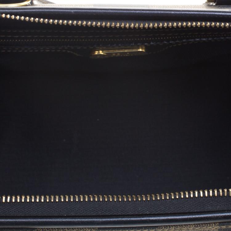 Pre Owned Fendi Tobacco Pequin Coated Canvas Boston Bag
