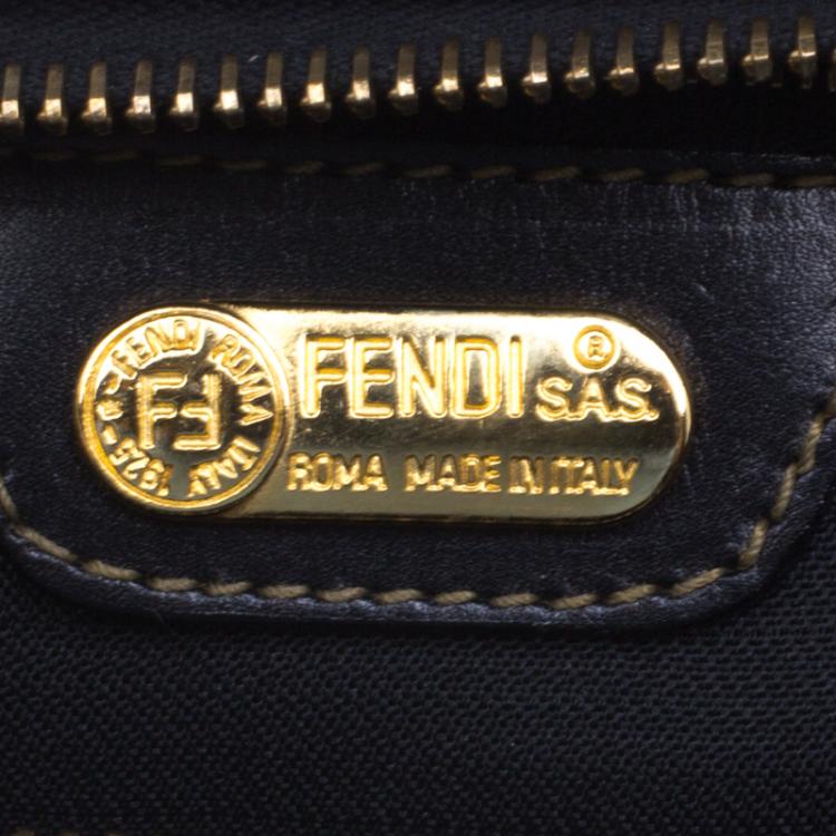 Pre Owned Fendi Tobacco Pequin Coated Canvas Boston Bag
