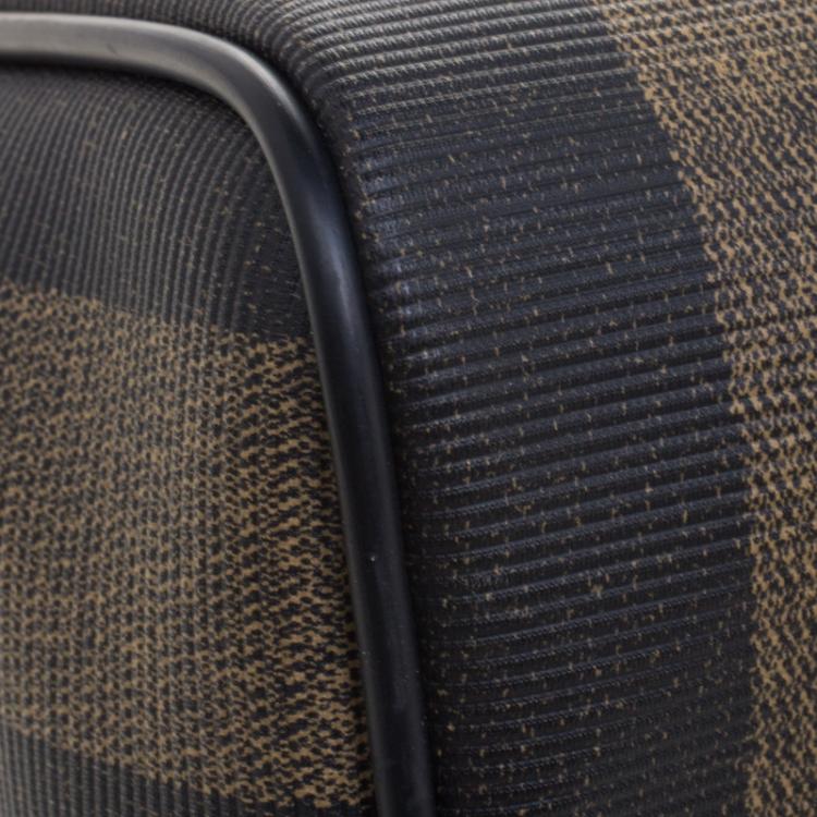 Pre Owned Fendi Tobacco Pequin Coated Canvas Boston Bag
