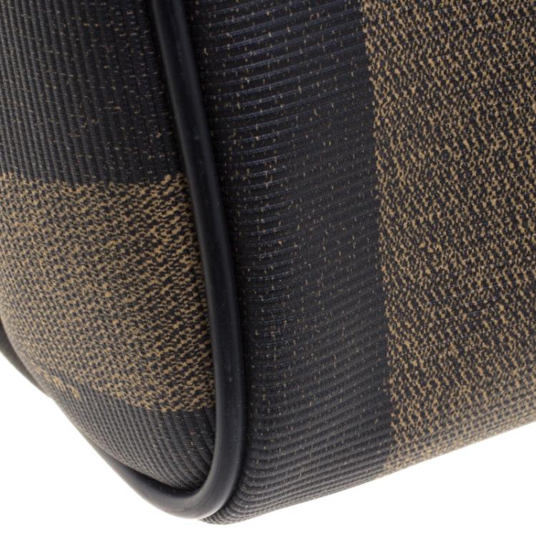 Pre Owned Fendi Tobacco Pequin Coated Canvas Boston Bag
