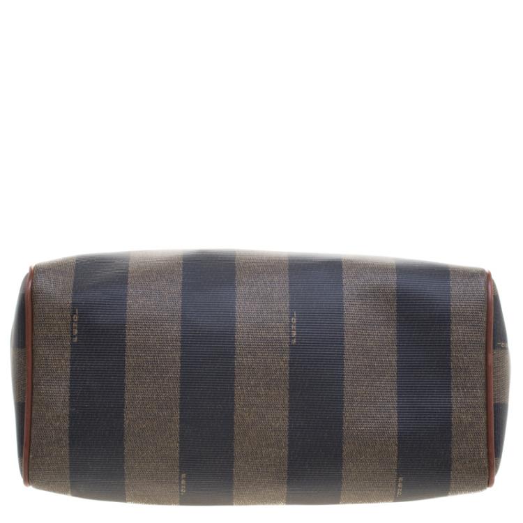 Pre Owned Fendi Tobacco Pequin Coated Canvas Boston Bag

