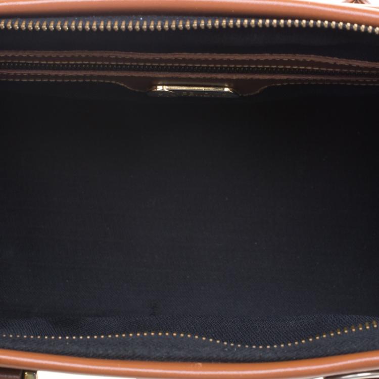Pre Owned Fendi Tobacco Pequin Coated Canvas Boston Bag
