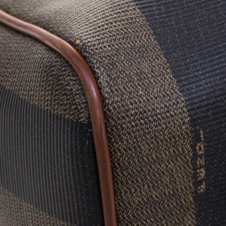 Pre Owned Fendi Tobacco Pequin Coated Canvas Boston Bag
