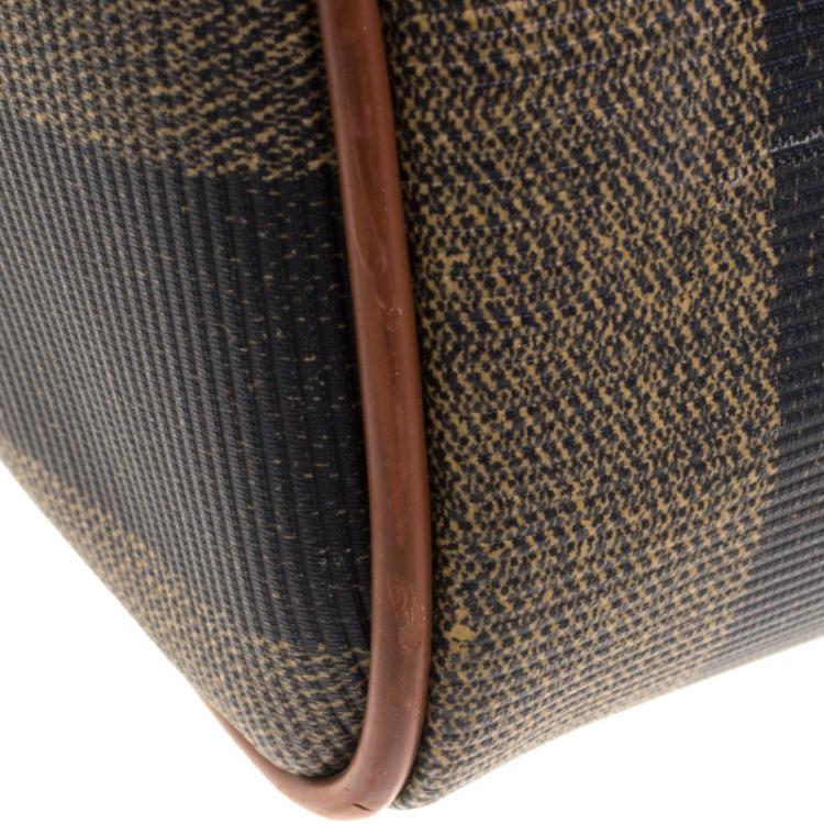 Pre Owned Fendi Tobacco Pequin Coated Canvas Boston Bag
