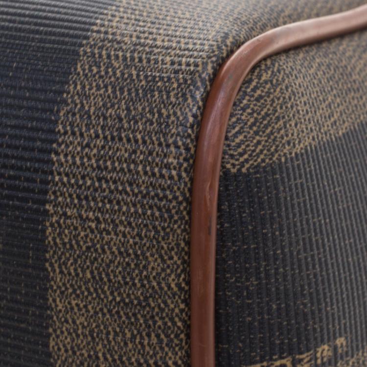 Pre Owned Fendi Tobacco Pequin Coated Canvas Boston Bag
