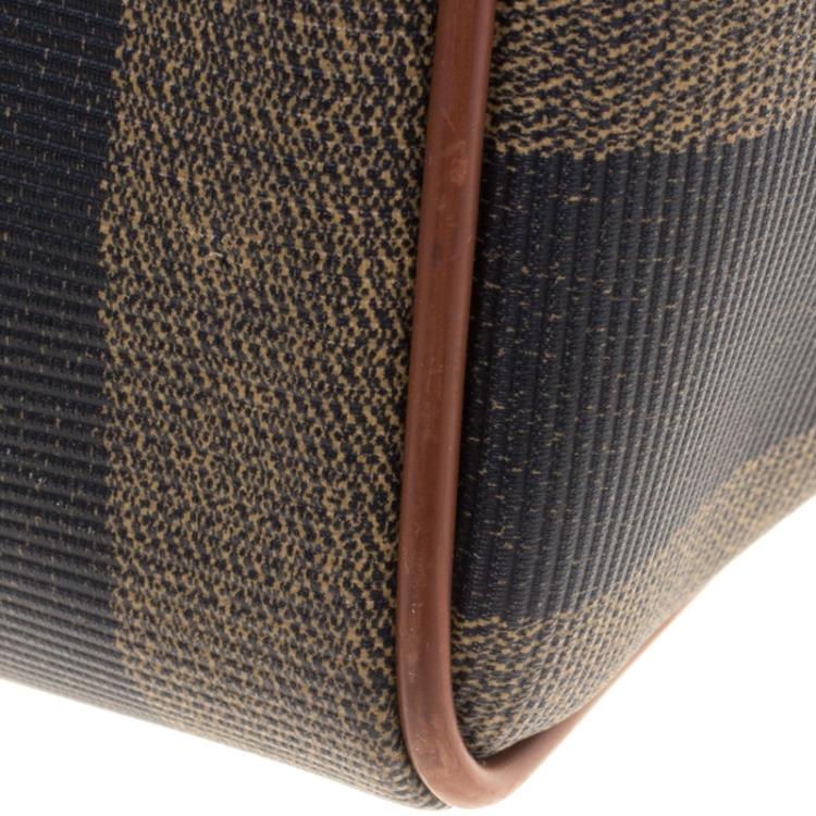 Pre Owned Fendi Tobacco Pequin Coated Canvas Boston Bag
