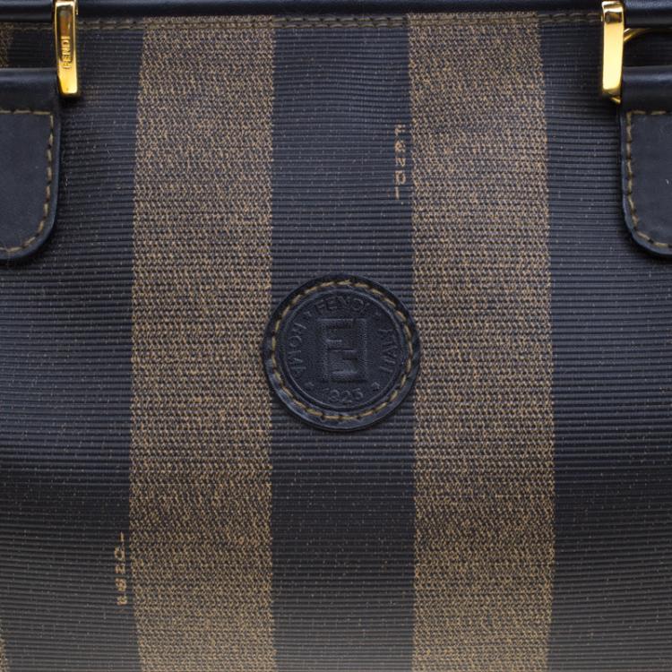 Pre Owned Fendi Tobacco Pequin Coated Canvas Boston Bag