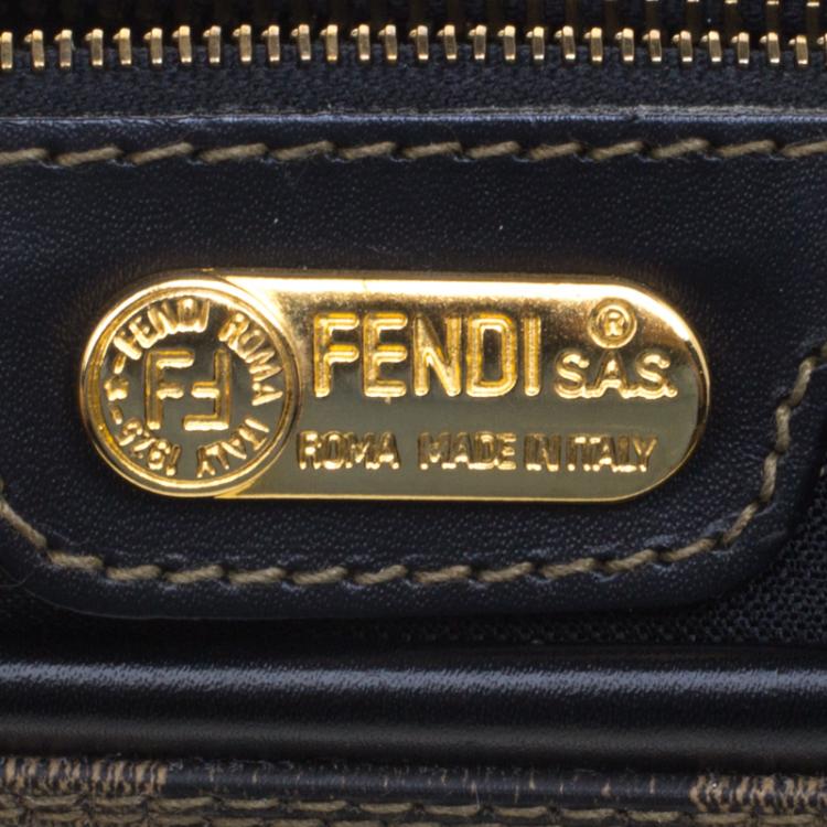Pre Owned Fendi Tobacco Pequin Coated Canvas Boston Bag
