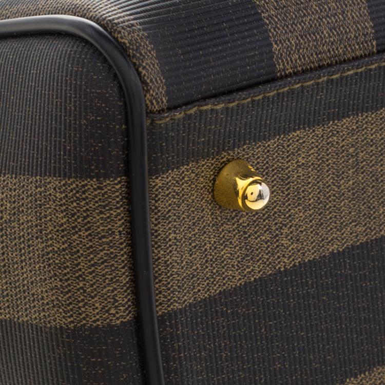 Pre Owned Fendi Tobacco Pequin Coated Canvas Boston Bag