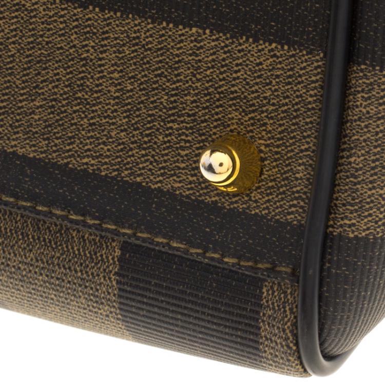 Pre Owned Fendi Tobacco Pequin Coated Canvas Boston Bag