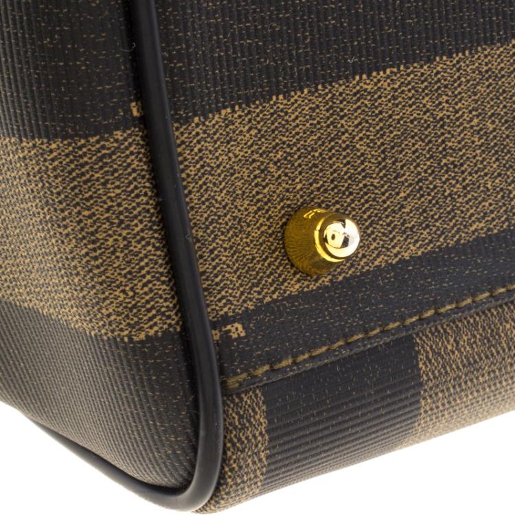 Pre Owned Fendi Tobacco Pequin Coated Canvas Boston Bag