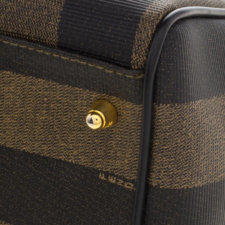 Pre Owned Fendi Tobacco Pequin Coated Canvas Boston Bag
