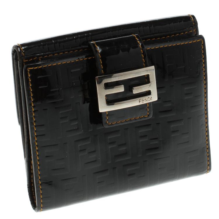 Pre Owned Fendi Black Zucchino patent Leather Compact Wallet
