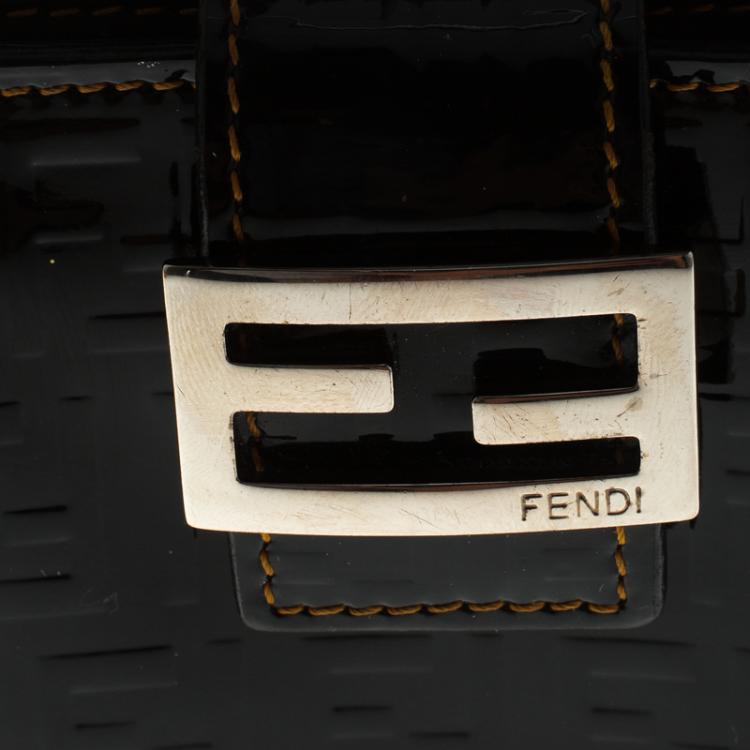 Pre Owned Fendi Black Zucchino patent Leather Compact Wallet