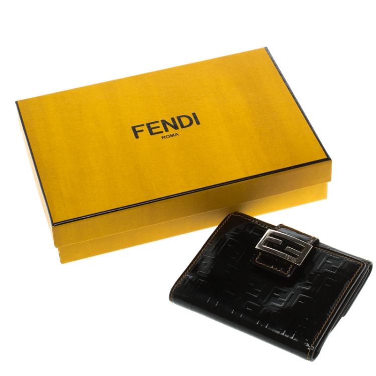 Pre Owned Fendi Black Zucchino patent Leather Compact Wallet