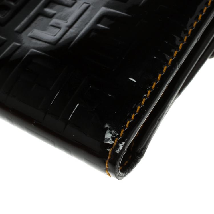 Pre Owned Fendi Black Zucchino patent Leather Compact Wallet