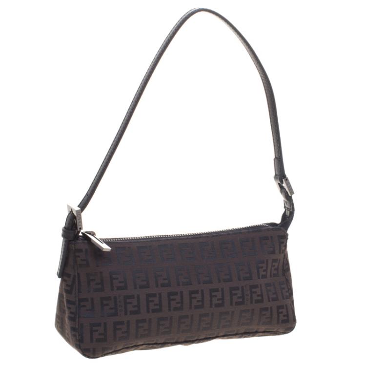 Pre Owned Fendi Dark Brown Zucchino Canvas Pochette
