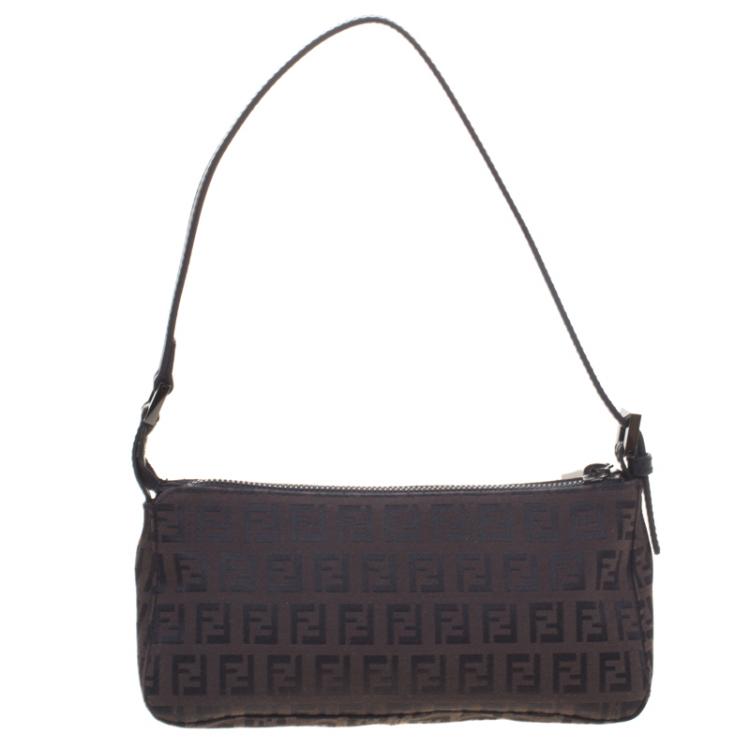 Pre Owned Fendi Dark Brown Zucchino Canvas Pochette
